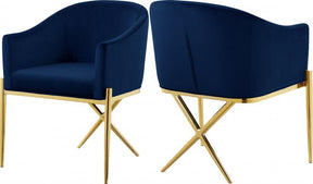 Xavier Velvet Dining Chair Set Of 2 In Navy - 763Navy-C | Meridian