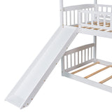 Twin Over Twin Bunk Bed with Slide, House Bed with Slide, White(OLD SKU: LT000213AAK) - Home Elegance USA