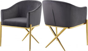 Xavier Velvet Dining Chair Set Of 2 In Grey - 763Grey-C | Meridian