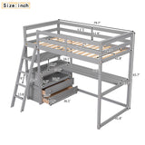 Twin Size Loft Bed with Desk and Shelves, Two Built-in Drawers, Gray(old SKU: GX000803AAE-1） - Home Elegance USA