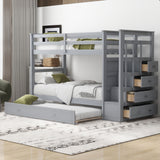 Twin Over Twin Bunk Bed with Trundle and Staircase,Gray(OLD SKU:LT000068AAE) - Home Elegance USA