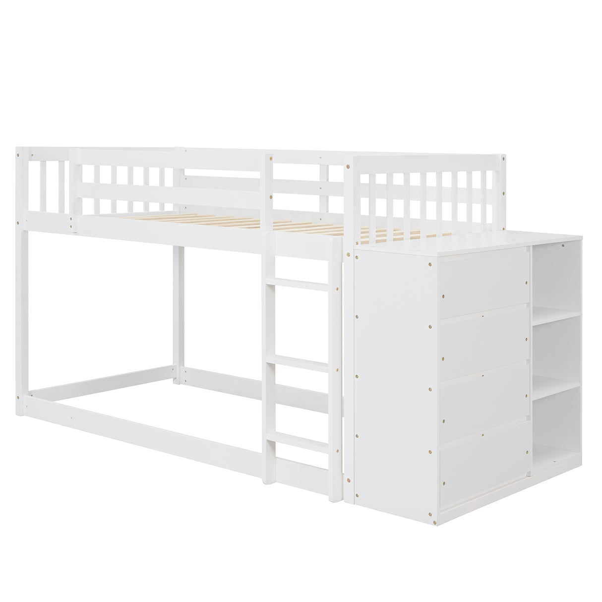 Twin over Twin Bunk Bed with 4 Drawers and 3 Shelves-White（OLD SKU: LP000067AAK） - Home Elegance USA