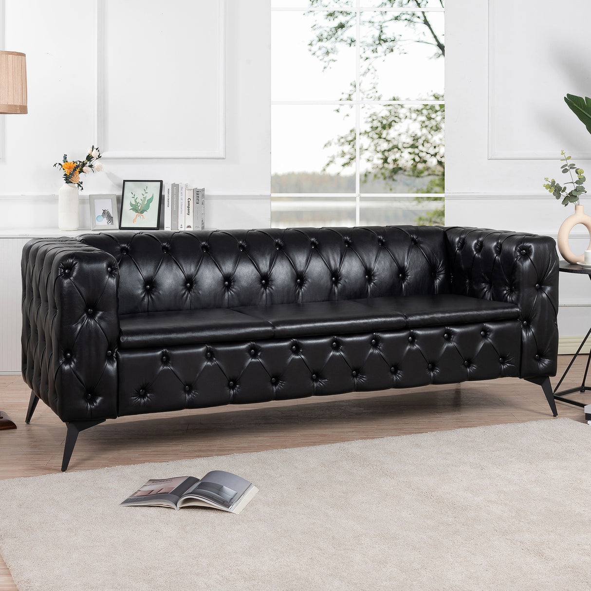 84.06 Inch Width Traditional Square Arm removable cushion 3 seater Sofa - W68041369 - image - 2