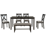 TREXM 6-Piece Kitchen Dining Table Set Wooden Rectangular Dining Table, 4 Fabric Chairs and Bench Family Furniture (Espresso) - Home Elegance USA