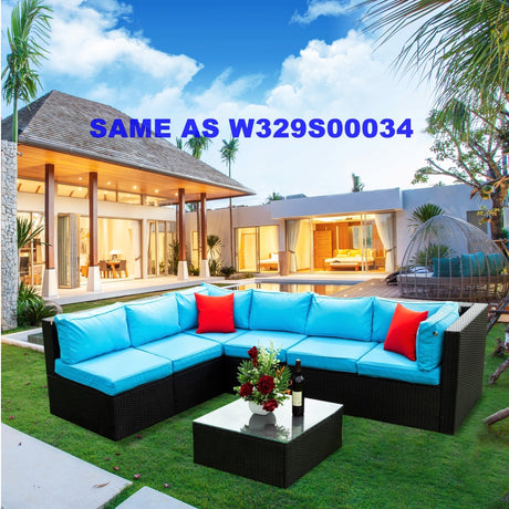 5 Pieces PE Rattan sectional Outdoor Furniture Cushioned U Sofa set with 2 Pillow - W329S00014 - image - 1