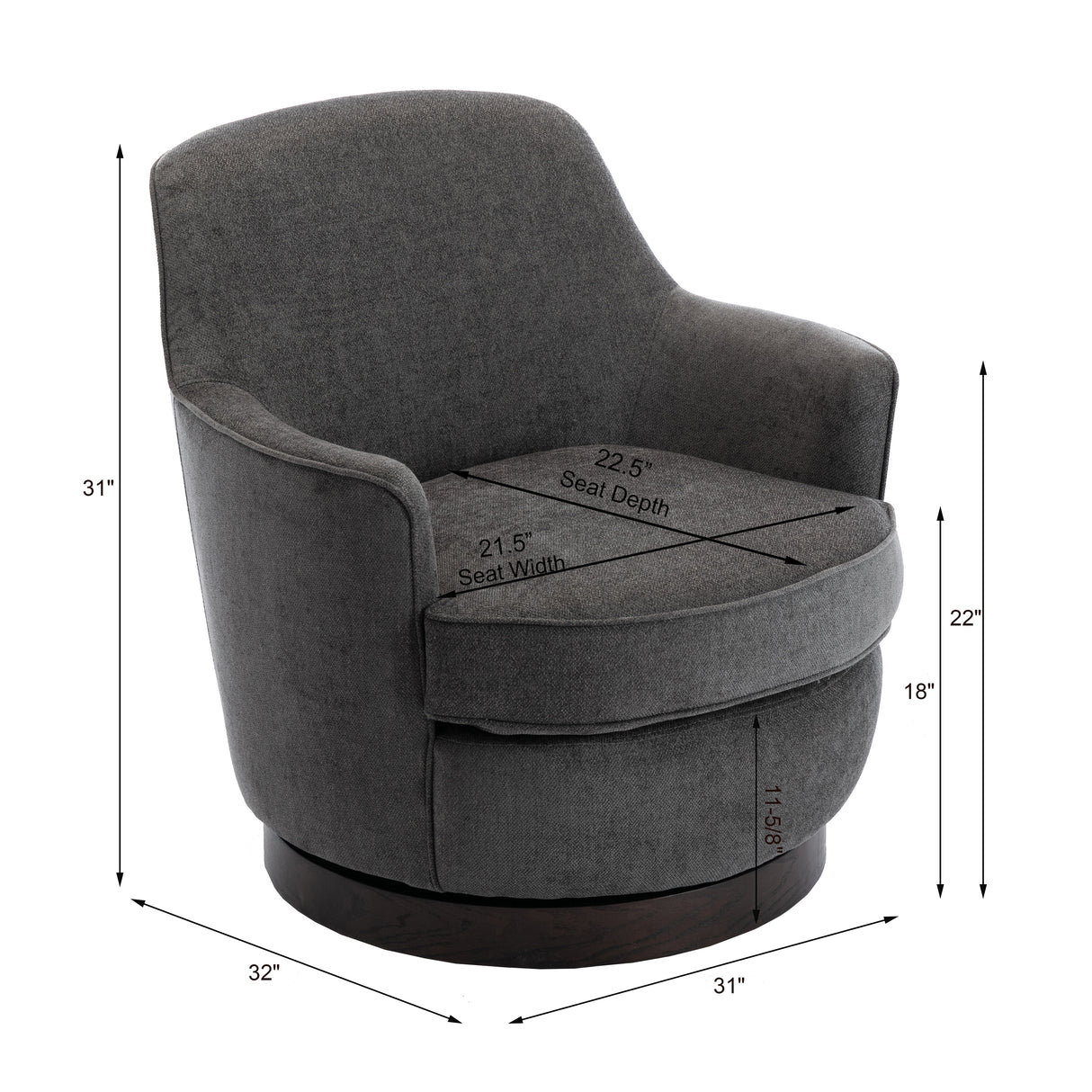 Richfield Charcoal Wood Base Swivel Chair - Home Elegance USA