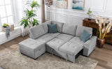 Sleeper Sectional Sofa, L-Shape Corner Couch Sofa-Bed with Storage Ottoman & Hidden Arm Storage & USB Charge  for Living Room Apartment, Gray - Home Elegance USA