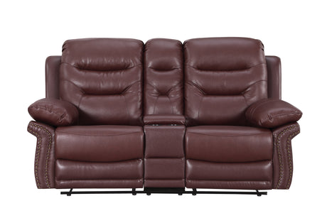 Global United  Leather Air Upholstered Reclining Console Loveseat with Fiber Back Home Elegance USA