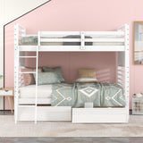 Twin over Twin Wood Bunk Bed with Two Drawers - White - Home Elegance USA