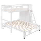 Wooden Twin Over Full Bunk Bed With Six Drawers And Flexible Shelves,Bottom Bed With Wheels,White(OLD SKU:LP000531AAK) - Home Elegance USA