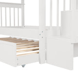 Stairway Twin-Over-Twin Bunk Bed with Twin size Trundle for Bedroom, Dorm, Adults, White( old sku: LP000209AAK ) - Home Elegance USA