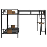 L-Shaped Twin over Twin Bunk Bed with Twin Size Loft Bed with Desk and Shelf ,Brown - Home Elegance USA