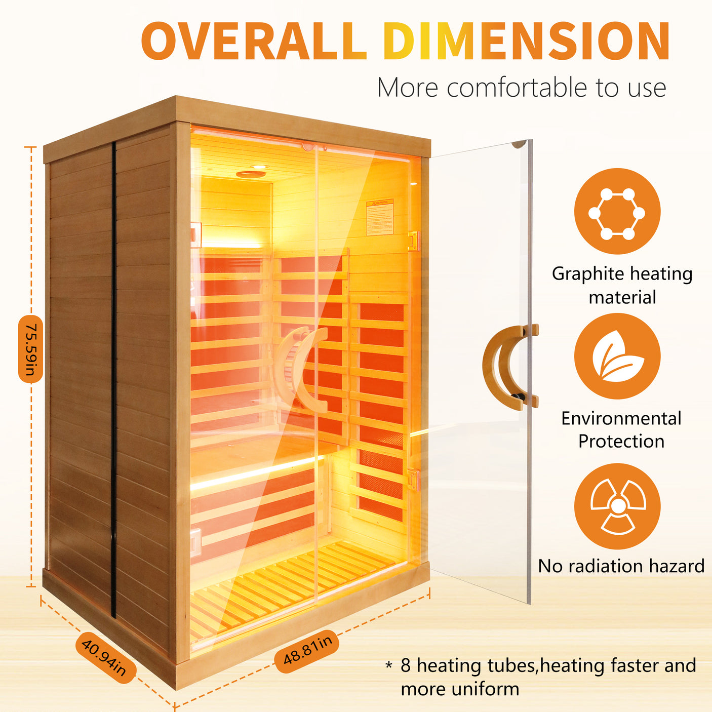 Far-infrared sauna room double glass family model with bluetooth audio app control
