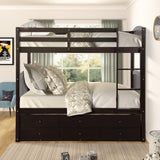 Twin Bunk Bed with Ladder, Safety Rail, Twin Trundle Bed with 3 Drawers for Teens Bedroom, Guest Room Furniture(Espresso)(OLD SKU :LP000071AAP) - Home Elegance USA