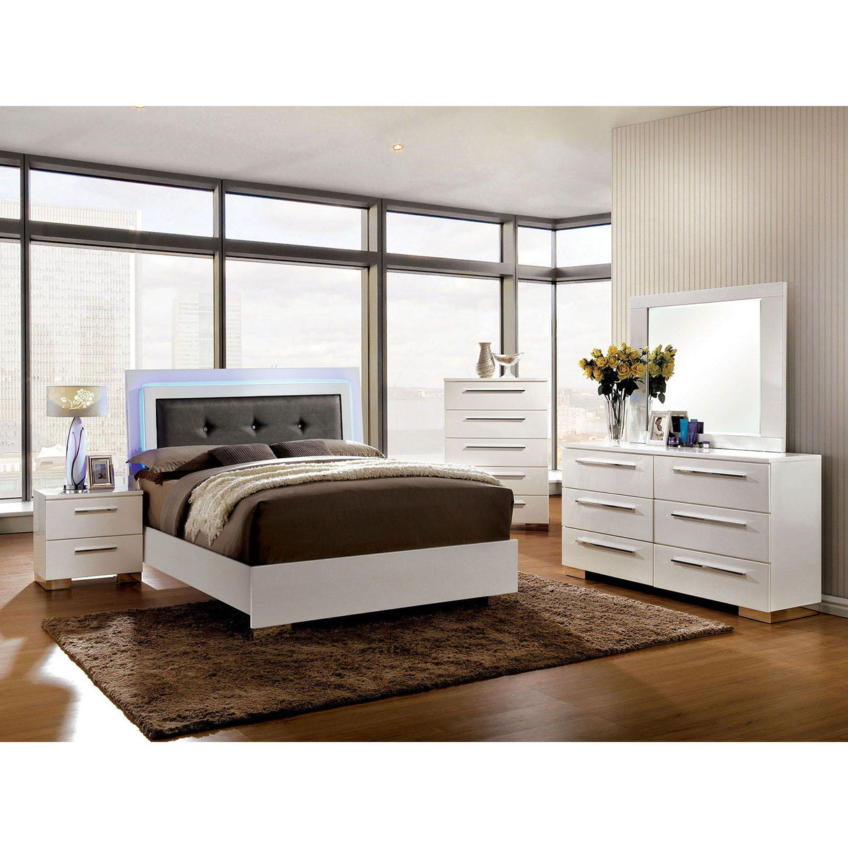 Clementine - 5 Piece Queen Bedroom Set With 2Ns - Glossy White - Home Elegance USA