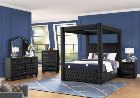 Monica luxurious Four-Poster Full 5 Pc Bed Made with Wood in Black - Home Elegance USA