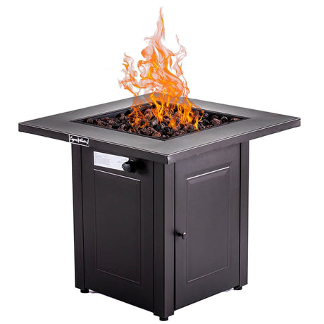 28in Propane Fire Pits Table, 50000 BTU Gas Square Outdoor Dinning Firepit Fireplace Dinning Tables with Lid, Lava Stone, ETL Certification, for Outside Garden Backyard Deck Patio