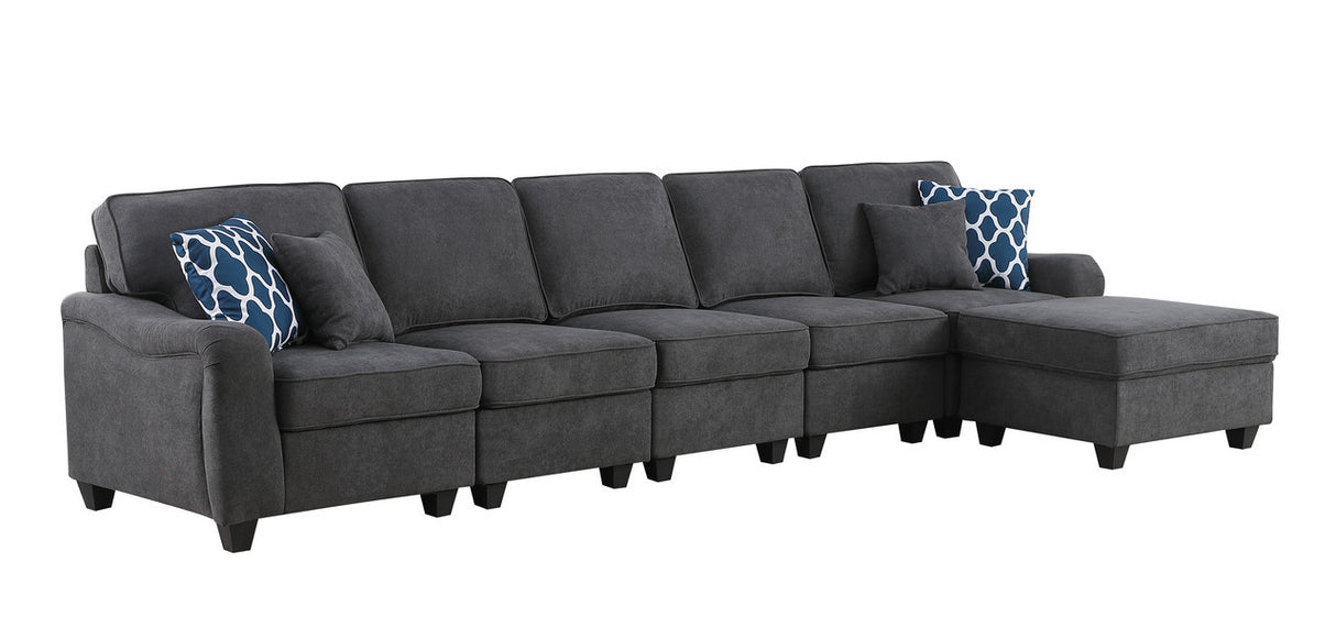 Leo Dark Gray Woven 6 Seater Sofa and Ottoman Home Elegance USA