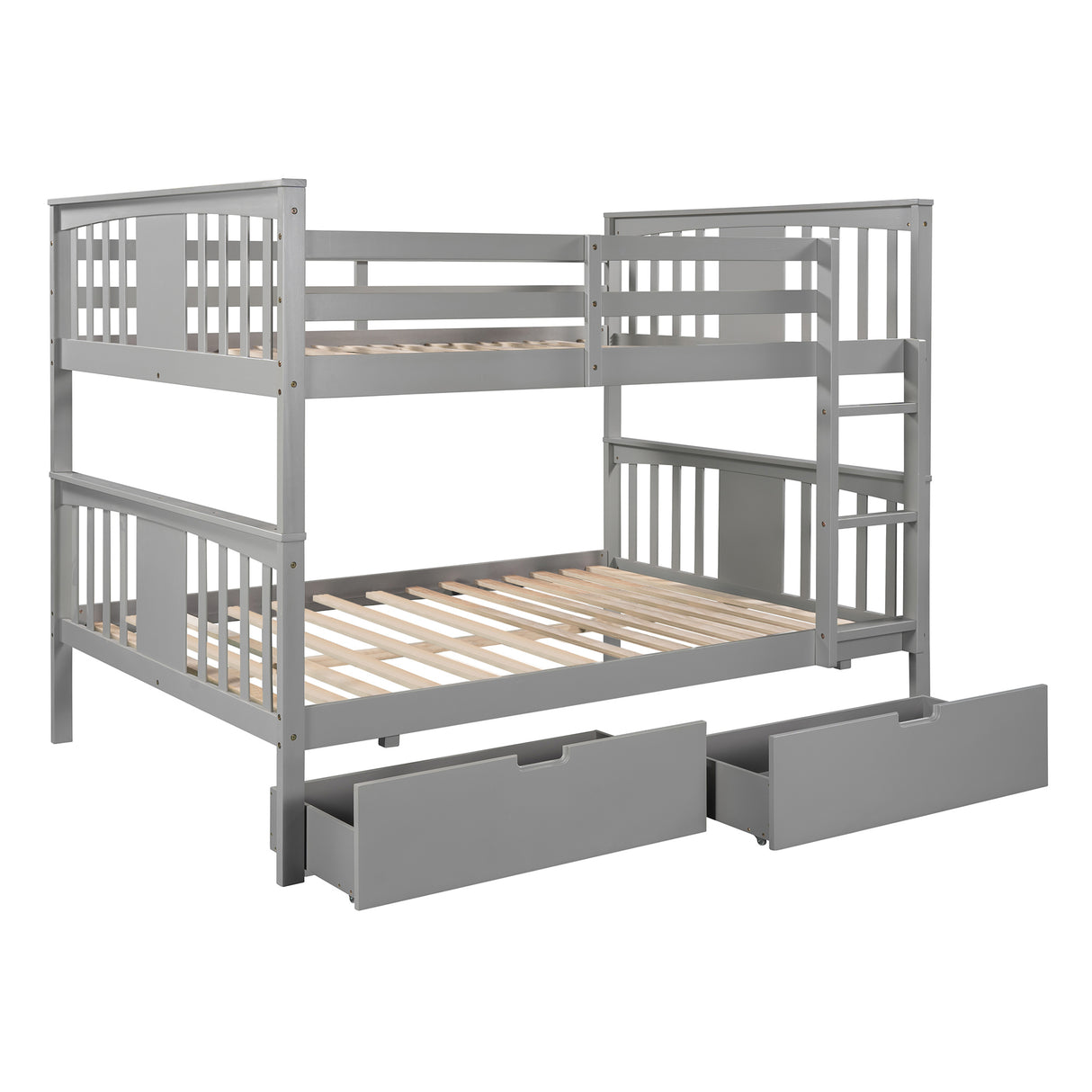 Full over Full Bunk Bed with Drawers and Ladder for Bedroom, Guest Room Furniture-Gray(OLD SKU :LP000205AAE) - Home Elegance USA