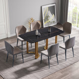 63"Modern artificial stone black curved golden metal leg dining table - 6 people - W1535S00164 - image - 1