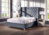 Contemporary Velvet Upholstered Bed with Deep Button Tufting, Solid Wood Frame, High-density Foam, Silver Metal Leg, Queen Size - Home Elegance USA