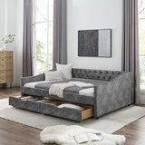 Full Size Daybed with Drawers Upholstered Tufted Sofa Bed, with Button on Back and Copper Nail on Waved Shape Arms，Grey（80.5“x55.5”x27.5“） Home Elegance USA