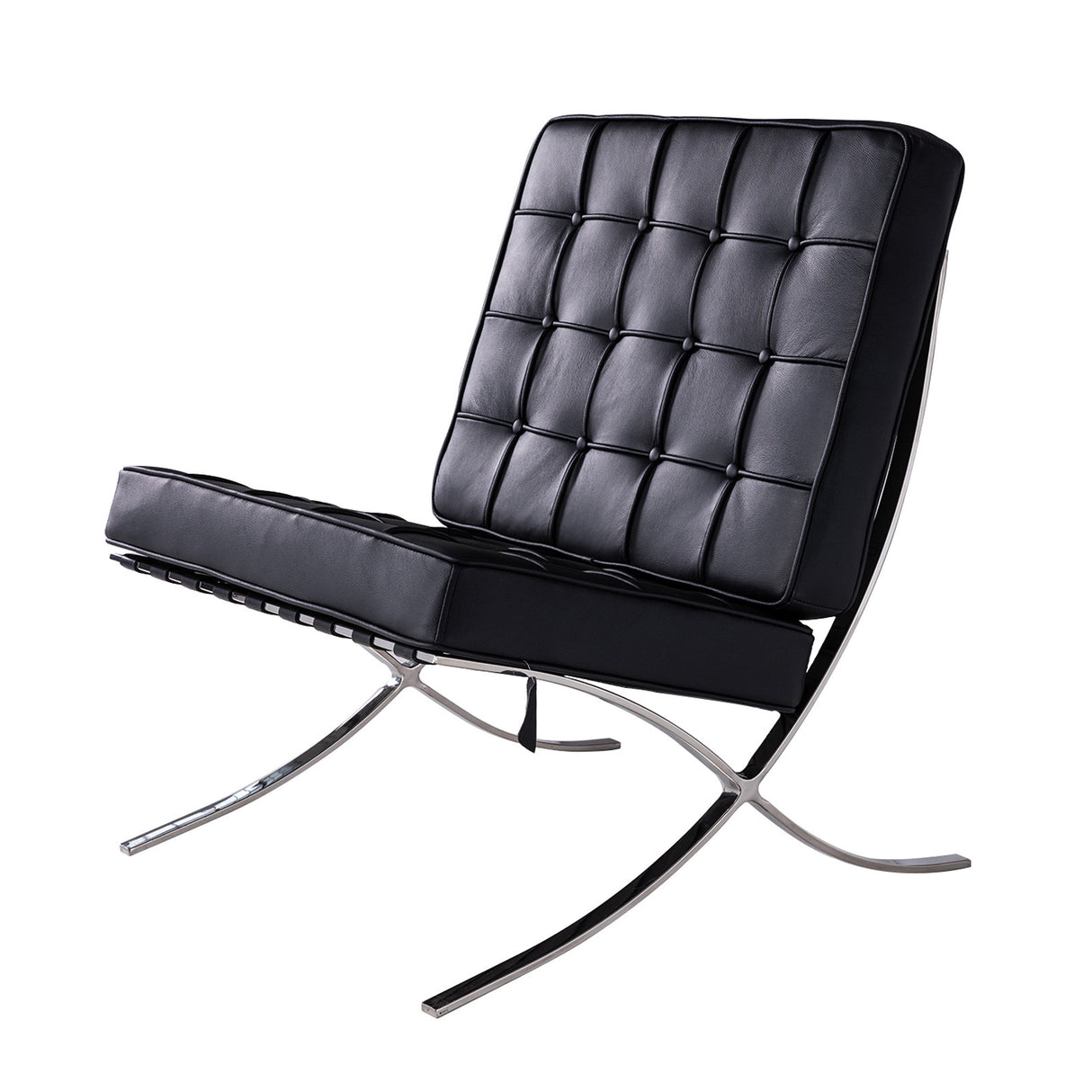 Classic Lounge Chair With Ottoman,Genuine Leather Accent Chair with Stainless Steel Frame For Living Room,Bedroom&Office.(Black) - Home Elegance USA