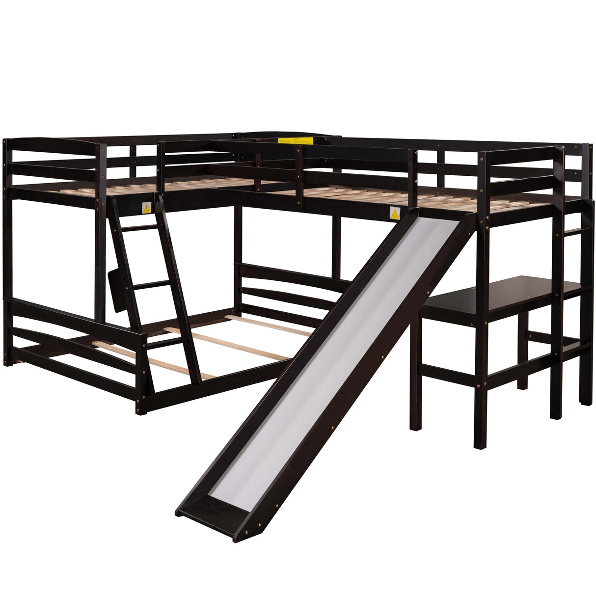 Twin over Full Bunk Bed with Twin Size Loft Bed with Desk and Slide,Full-Length Guardrail, Espresso - Home Elegance USA