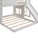 Wooden Twin Over Full Bunk Bed, Loft Bed with Playhouse, Farmhouse, Ladder, Slide and Guardrails, White(OLD SKU :LT000028AAK) - Home Elegance USA