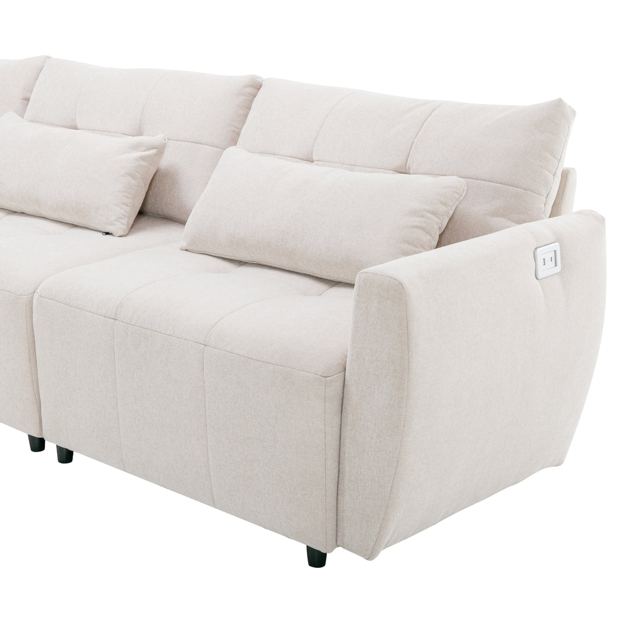 113.3" Convertible Sectional Sofa Couch 3 - Seat L - Shaped Sofa with Movable Ottoman and USB for Apartment, Living Room, Bedroom, Beige - SG000880AAA - image - 30