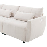 113.3" Convertible Sectional Sofa Couch 3 - Seat L - Shaped Sofa with Movable Ottoman and USB for Apartment, Living Room, Bedroom, Beige - SG000880AAA - image - 30