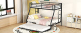 Twin over Full Bed with Sturdy Steel Frame, Bunk Bed with Twin Size Trundle, Two-Side Ladders, Black - Home Elegance USA