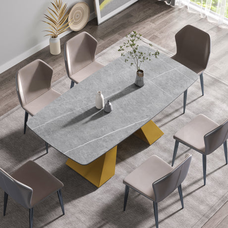 70.87"Modern artificial stone gray curved golden metal leg dining table - can accommodate 6 - 8 people - W1535S00088 - image - 2