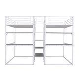 Double Twin over Twin Metal Bunk Bed with Desk, Shelves and Storage Staircase, White - Home Elegance USA