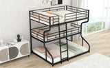 Full XL over Twin XL over Queen Size Triple Bunk Bed with Long and Short Ladder,Black - Home Elegance USA