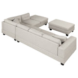 104.5" Modern Sectional Sofa with Storage Ottoman, L - Shape Couch with 2 Pillows and Cup Holder,Sectional Sofa with Reversible Chaise for Living Room,Light Gray | Home Elegance USA