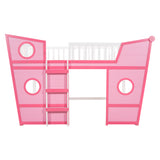 Full Size Boat Shape Loft Bed with Ladder-Pink - Home Elegance USA