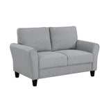 Modern 1pc Loveseat Dark Gray Textured Fabric Upholstered Rounded Arms Attached Cushions Transitional Living Room Furniture Home Elegance USA