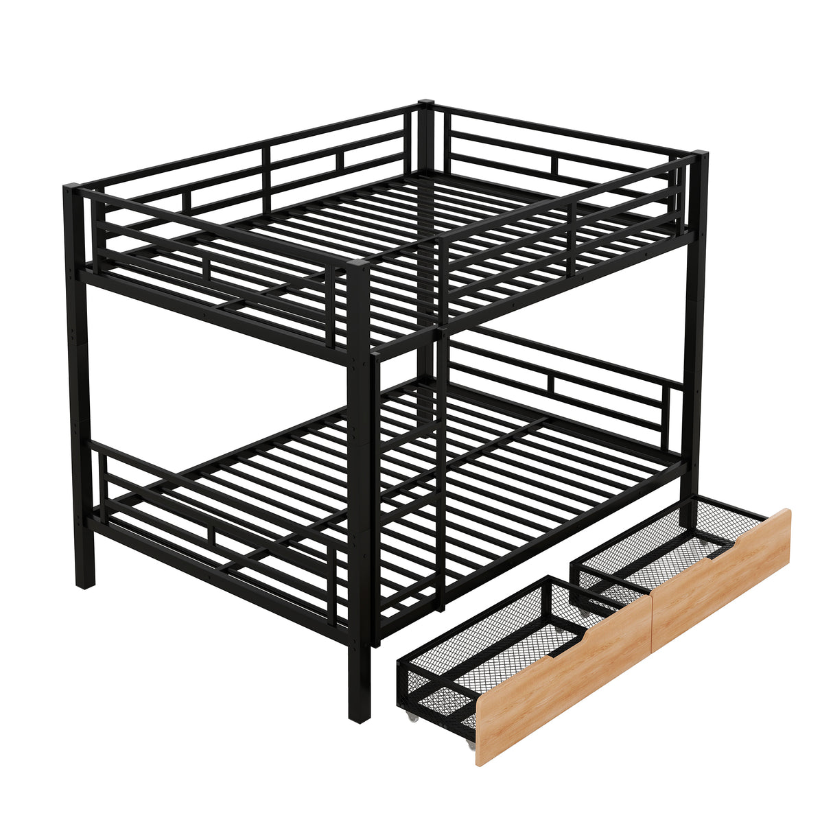 Metal Full Size Convertible Bunk Bed with 2 Drawers, Black(Expected Arrival Time: 9.18)