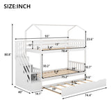 Multifunctional Twin over Twin House Bunk Bed with Staircase and Storage Space,White - Home Elegance USA