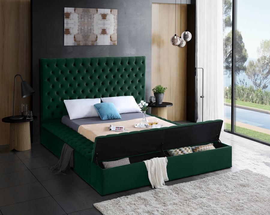 Meridian Furniture - Bliss Velvet Queen Bed In Green - Blissgreen-Q