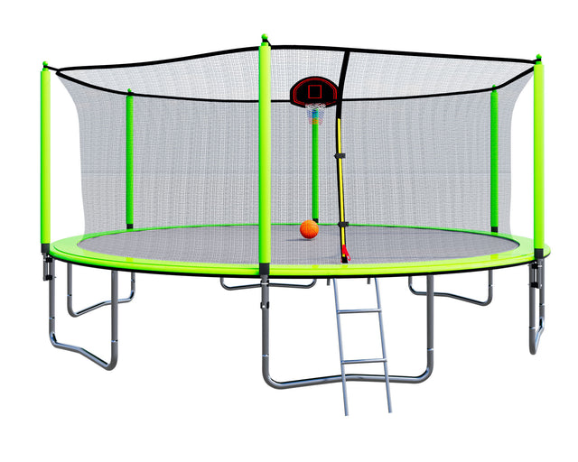 15FT Trampoline with Basketball Hoop Inflator and Ladder(Inner Safety Enclosure) Green - W550S00010 - image - 1