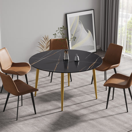 53.15 " modern artificial stone black round dining table with golden metal legs - can accommodate 6 people. - W1535S00214 - image - 1