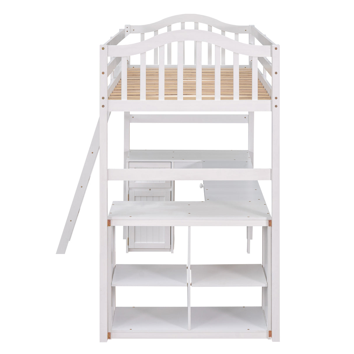 Twin size Loft Bed with Drawers, Cabinet, Shelves and Desk, Wooden Loft Bed with Desk - White(OLD SKU :LT000505AAK) - Home Elegance USA