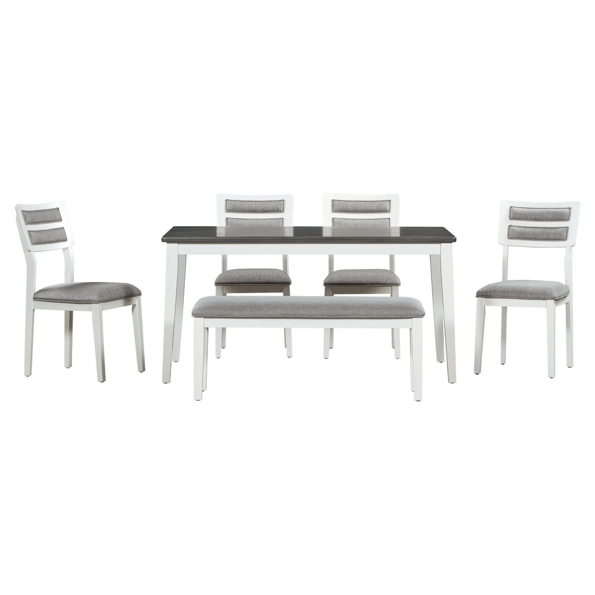 TREXM Classic and Traditional Style 6 - Piece Dining Set, Includes Dining Table, 4 Upholstered Chairs & Bench (White+Gray) - Home Elegance USA