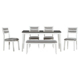 TREXM Classic and Traditional Style 6 - Piece Dining Set, Includes Dining Table, 4 Upholstered Chairs & Bench (White+Gray) - Home Elegance USA