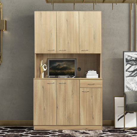 70.87" Tall Wardrobe& Kitchen Cabinet, with 6-Doors, 1-Open Shelves and 1-Drawer for bedroom,Rustic Oak Home Elegance USA