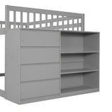 Full over Full Bunk Bed with 4 Drawers and 3 Shelves-Gray - Home Elegance USA