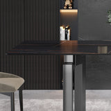 63"Modern artificial stone black straight edge black metal leg dining table -6 people - Home Elegance USA