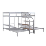 Metal Twin over Twin & Twin Bunk Bed, Triple Bunk Bed with Storage Shelves Staircase, Silver - Home Elegance USA